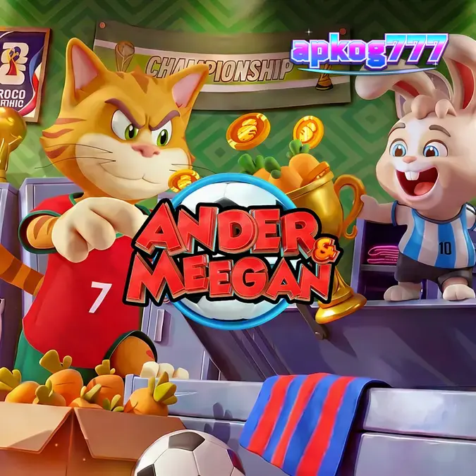 Tampilan antarmuka permainan slot Ander & Meegan dengan elemen grafis sepak bola.